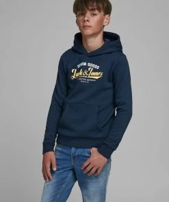 Jack & Jones JNR Jack & Jones JJELOGO2 Boys Hoody -NAVY BLAZER (9-10, 11-12 Only) Kids Hoodies & Sweatshirts