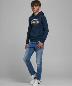 Jack & Jones JNR Jack & Jones JJELOGO2 Boys Hoody -NAVY BLAZER (9-10, 11-12 Only) Kids Hoodies & Sweatshirts