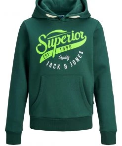 Jack & Jones JNR Jack & Jones JJELOGO2 Boys Hoody -GREEN Kids Hoodies & Sweatshirts