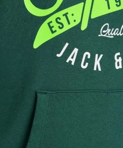 Jack & Jones JNR Jack & Jones JJELOGO2 Boys Hoody -GREEN Kids Hoodies & Sweatshirts