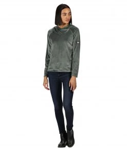 Regatta Ladies Kelilah Velour Fleece Hoody -BALSAM GREEN Ladies Fleeces & Midlayers