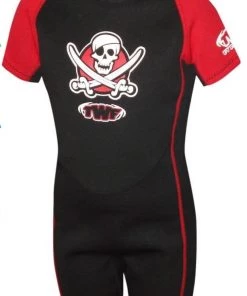 TWF Kids Pirate Shortie Wetsuit (Ages 1-6) -RED All