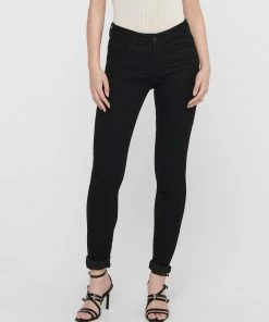 Ladies Jeans Jacqueline De Yong NEWNIKKI Regular Waist Skinny Fit Jeans -BLACK