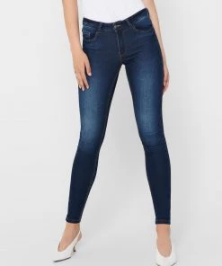 Ladies Jeans Jacqueline De Yong NEWNIKKI Regular Waist Skinny Fit Jeans -MID WASH