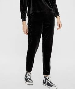 Ladies Trousers & Shorts Pieces GIGI High Waisted Velour Trousers -BLACK