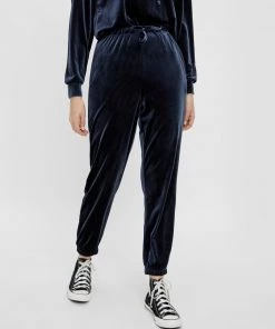 Pieces GIGI High Waisted Velour Trousers -NAVY BLAZER (XS, M Only)