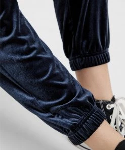 Pieces GIGI High Waisted Velour Trousers -NAVY BLAZER (XS, M Only)