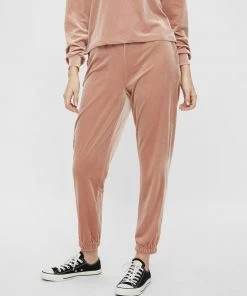 Ladies Trousers & Shorts Pieces GIGI High Waisted Velour Trousers -ROSE