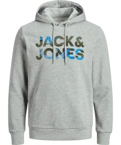 Jack & Jones JJSOLDIER Hoody -LIGHT GREY MELANGE Mens Hoodies & Sweatshirts
