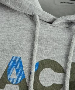 Jack & Jones JJSOLDIER Hoody -LIGHT GREY MELANGE Mens Hoodies & Sweatshirts