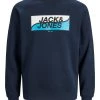Jack & Jones JCOFLY Crew Sweatshirt, Big Logo -NAVY BLAZER