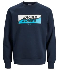 Jack & Jones JCOFLY Crew Sweatshirt, Big Logo -NAVY BLAZER
