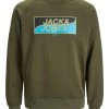 Mens Hoodies & Sweatshirts Jack & Jones JCOFLY Crew Sweatshirt, Big Logo -FOREST NIGHT