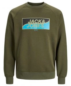 Mens Hoodies & Sweatshirts Jack & Jones JCOFLY Crew Sweatshirt, Big Logo -FOREST NIGHT