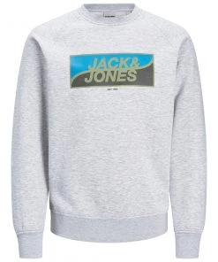 Jack & Jones JCOFLY Crew Sweatshirt, Big Logo -LIGHT GREY MELANGE Mens Hoodies & Sweatshirts