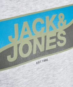 Jack & Jones JCOFLY Crew Sweatshirt, Big Logo -LIGHT GREY MELANGE Mens Hoodies & Sweatshirts