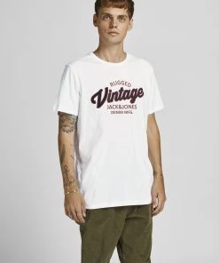 Jack & Jones JJAPPLICATE Tee -WHITE Mens Polos, Tees & Shirts