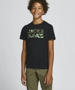 Jack & Jones JNR Jack & Jones JJSOLDIER Boys Tee -BLACK Kids Polos, Tees, & Shirts