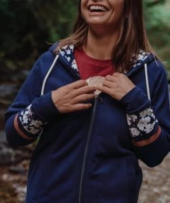 Saltrock Sea-Thrift Ladies Lined Hoody -DARK BLUE Ladies Hoodies & Sweatshirts