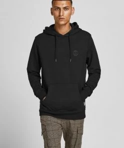 Mens Hoodies & Sweatshirts Jack & Jones JJEBASIC Logo Hoody -BLACK/BLACK