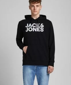 Jack & Jones JJECORP Big Logo Hoody -BLACK Mens Hoodies & Sweatshirts