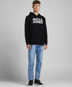Jack & Jones JJECORP Big Logo Hoody -BLACK Mens Hoodies & Sweatshirts