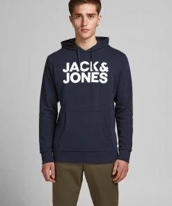 Mens Hoodies & Sweatshirts Jack & Jones JJECORP Big Logo Hoody -NAVY BLAZER