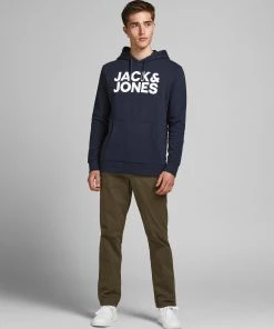 Mens Hoodies & Sweatshirts Jack & Jones JJECORP Big Logo Hoody -NAVY BLAZER