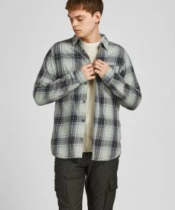 Mens Polos, Tees & Shirts Jack & Jones JCOOWEN Long Sleeve Shirt -SLATE