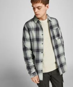 Mens Polos, Tees & Shirts Jack & Jones JCOOWEN Long Sleeve Shirt -SLATE