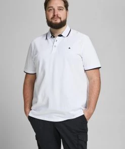 Jack & Jones JJEPAULOS Plus Size Polo -WHITE Mens Plus Size