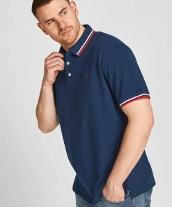 Mens Plus Size Jack & Jones JJEPAULOS Plus Size Polo -NAVY BLAZER