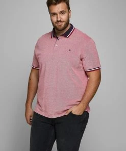 Mens Plus Size Jack & Jones JJEPAULOS Plus Size Polo -RIO RED