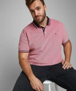 Mens Plus Size Jack & Jones JJEPAULOS Plus Size Polo -RIO RED